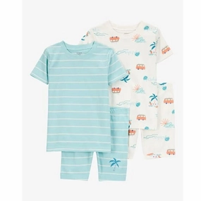 Basic Long Sleeve Toddler Palm Tree Print Snug Fit 4-Piece Pajamas 2S389110-969