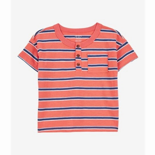 FadeResistant Dye EcoFriendly Dye Process Toddler Striped Cotton Short-Sleeve Henley - Orange 2S803010-800
