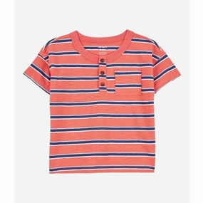 FadeResistant Dye EcoFriendly Dye Process Toddler Striped Cotton Short-Sleeve Henley - Orange 2S803010-800