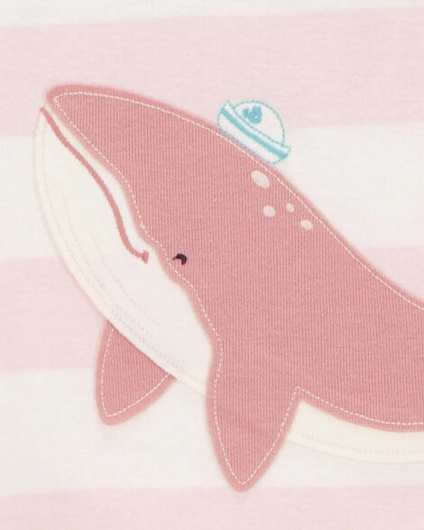 Tapered Side Panels Toddler Whale Striped Snug Fit Cotton 4-Piece Pajamas 2S382910-969