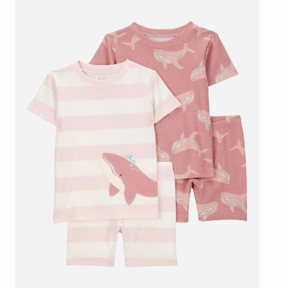 Office Look Toddler Whale Striped Snug Fit Cotton 4-Piece Pajamas 2S382910-969
