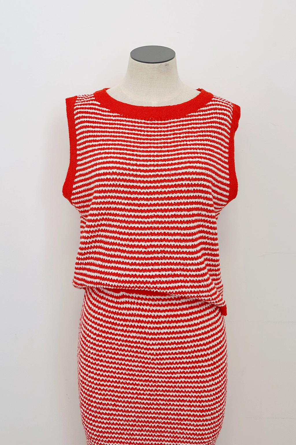 Tomato Stripe Knit Sleeveless Top Low Maintenance Gym Appropriate