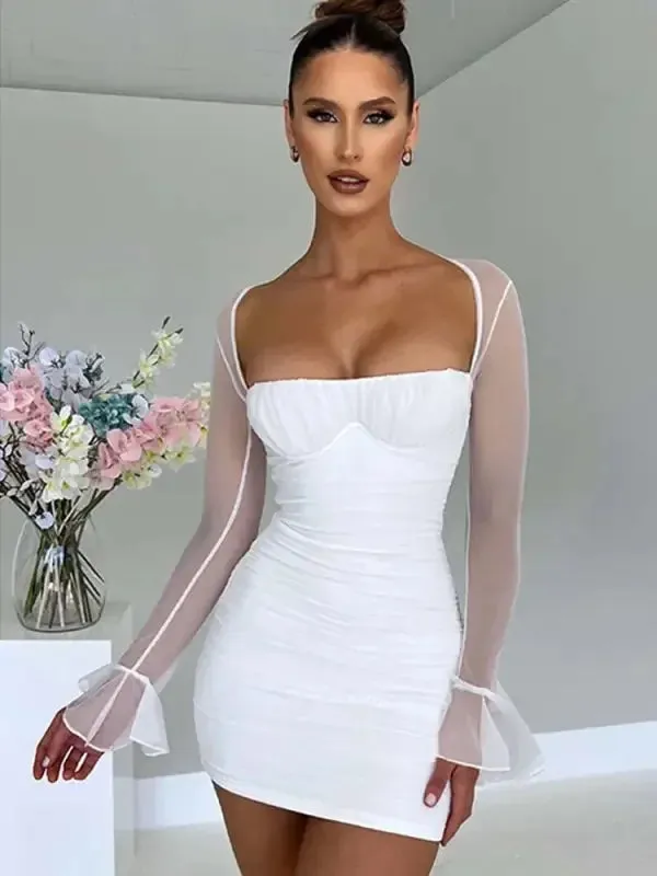 Brunch Fit Ruched Sheath Dresses with Square Collar