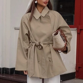Low Maintenance Fabric Trench Coat Women's Long Khaki Workwear Lace-up Long Sleeve Coat