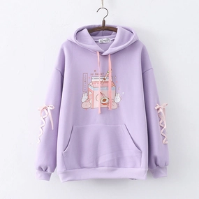 friends gathering Acrylic blend Cartoon Peach Drink Bunny Print Fleece Pullover Ladies Sweater