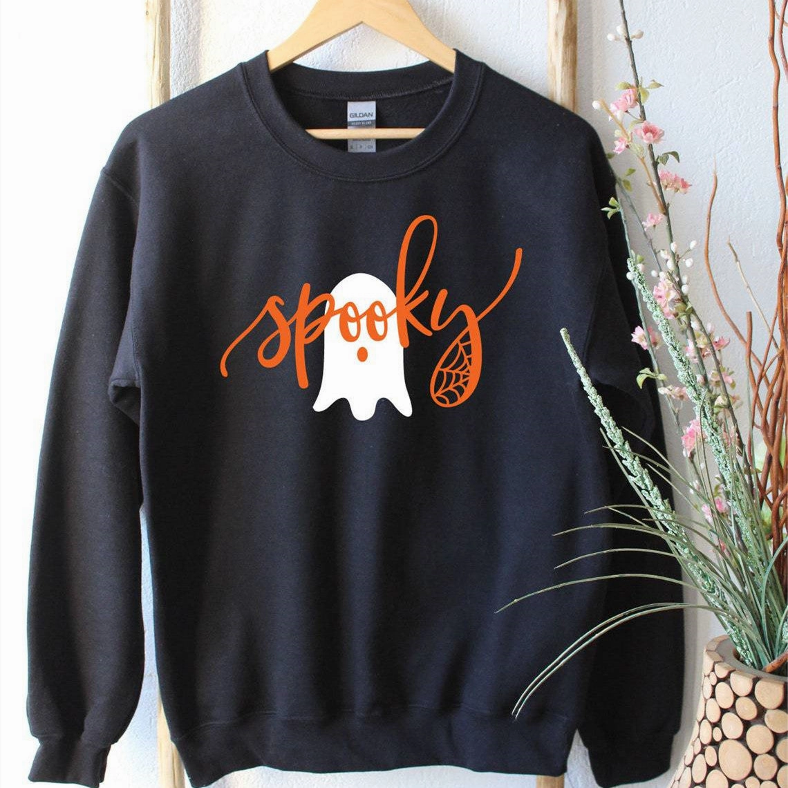 skiing gear Premium Finish Halloween Spooky Ghost Colorful Letter Printed Sweater Girl