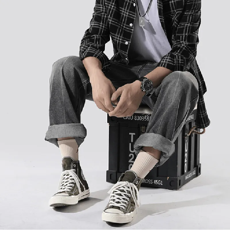 Trendy Brand Straight Black Jeans Men'S Pendant Wide Leg Pants Cozy Fit