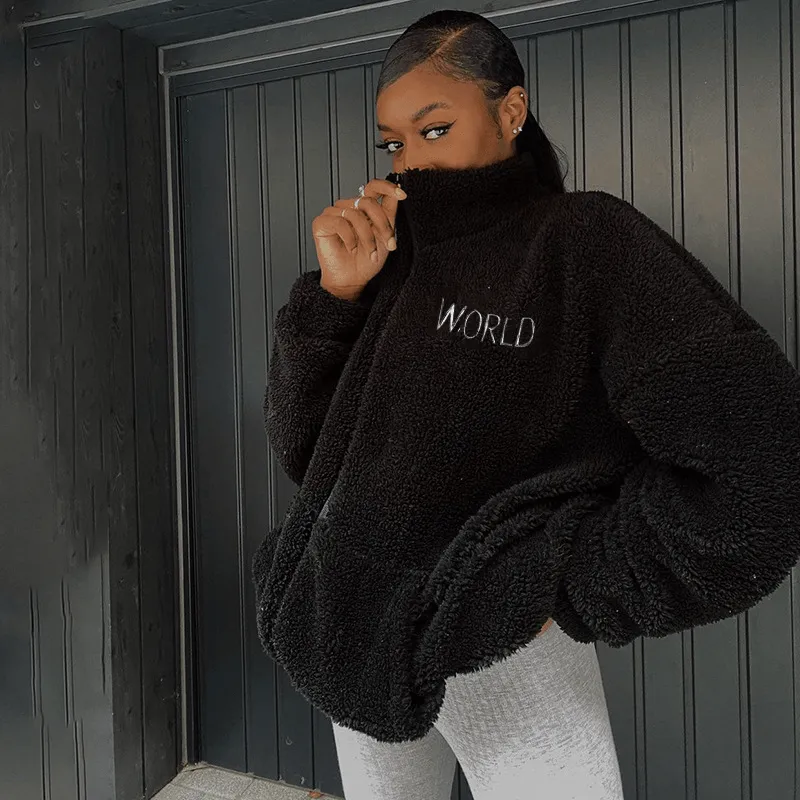 Satin Lining ironable Trendy Letters Embroidered Lamb Velvet Long-Sleeved Jacket