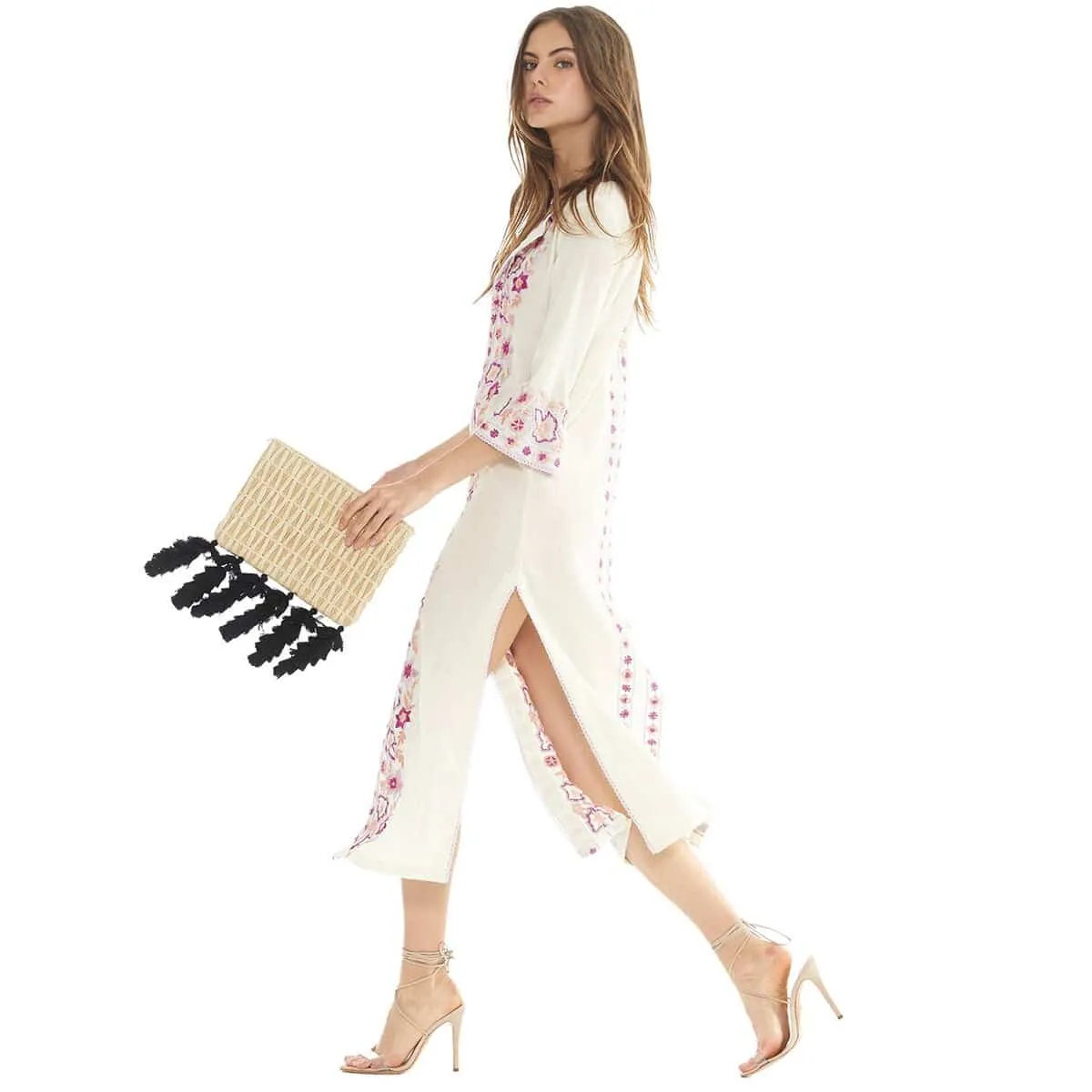 Embroidered Kaftan Midi Dress for Women Glam Touch