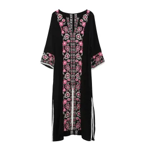 Embroidered Kaftan Midi Dress for Women Versatile Piece