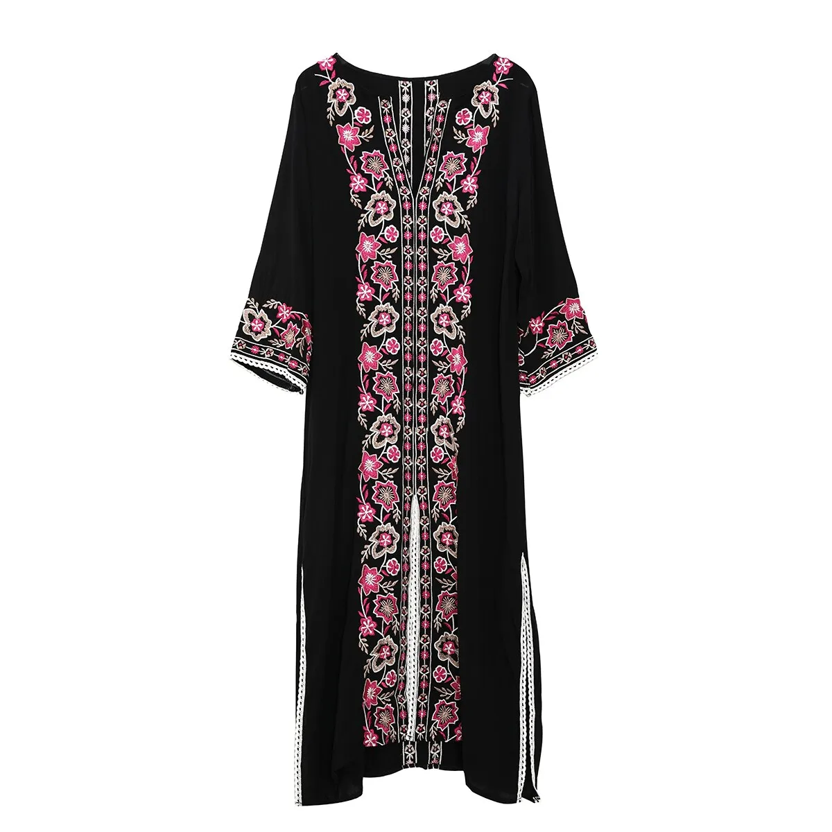 Embroidered Kaftan Midi Dress for Women Versatile Piece