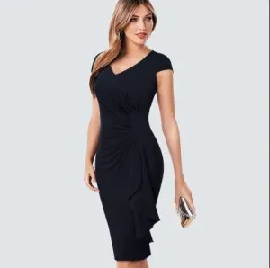 Easy Draping Pure Tone Ruffled irregular dress