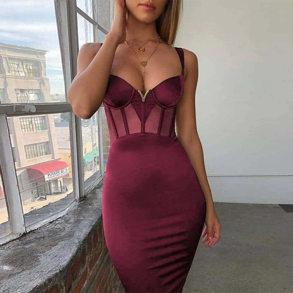 Sexy Women's Bodycon Dress with Mesh Detail Editor??s-Pick Bodycon-Fit