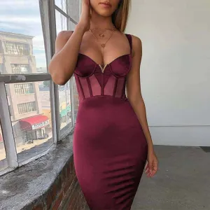 Knit Warm Sexy Women's Bodycon Dress with Mesh Detail
