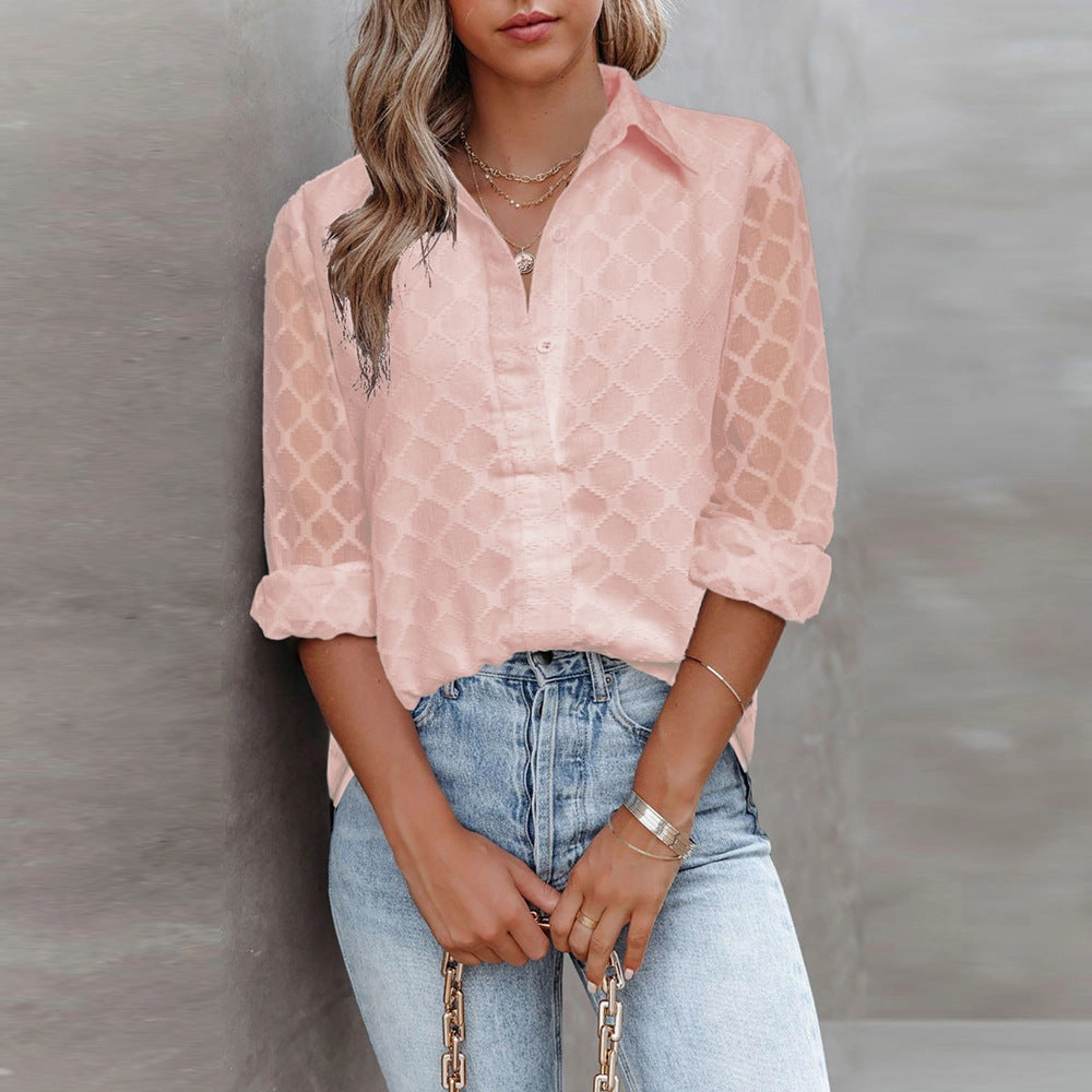 Ergonomic Sleeve Cut Premium Option Tulle Long Sleeved Lace Shirt Women's Loose Top