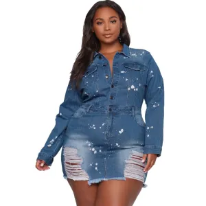 Warm Undertone Inner Smile Turn Down Collar Denim Jacket-Dress for Women