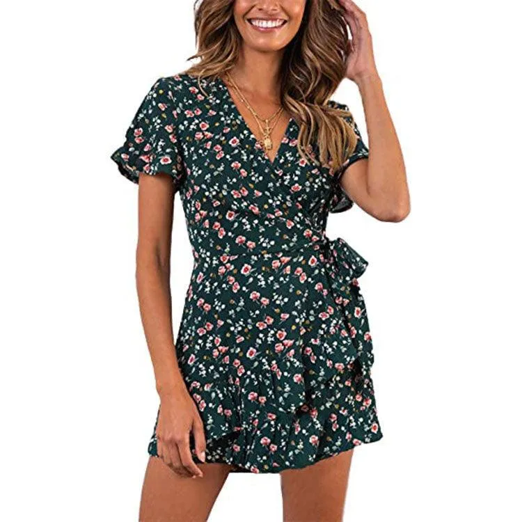 Stitching Print Skirt Temperament Commuter Mid-waist Dress Lazy Pick Shine Skin