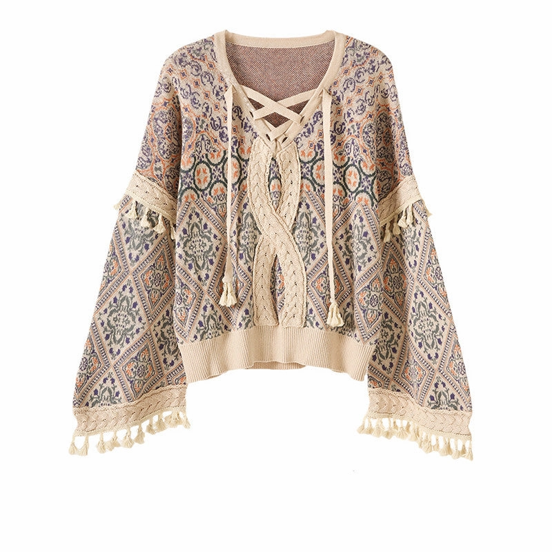 Relaxed fit wear Twist Jacquard Tassel Drop Shoulder Sweater Jacket