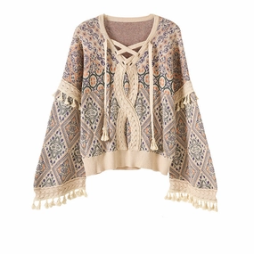 Comfy Must-Have Twist Jacquard Tassel Drop Shoulder Sweater Jacket