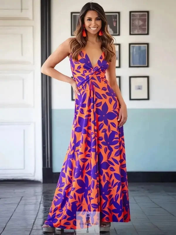 Twisted Printed V-Neck Cami Dress Quick Recovery Elastic Everyday Essential