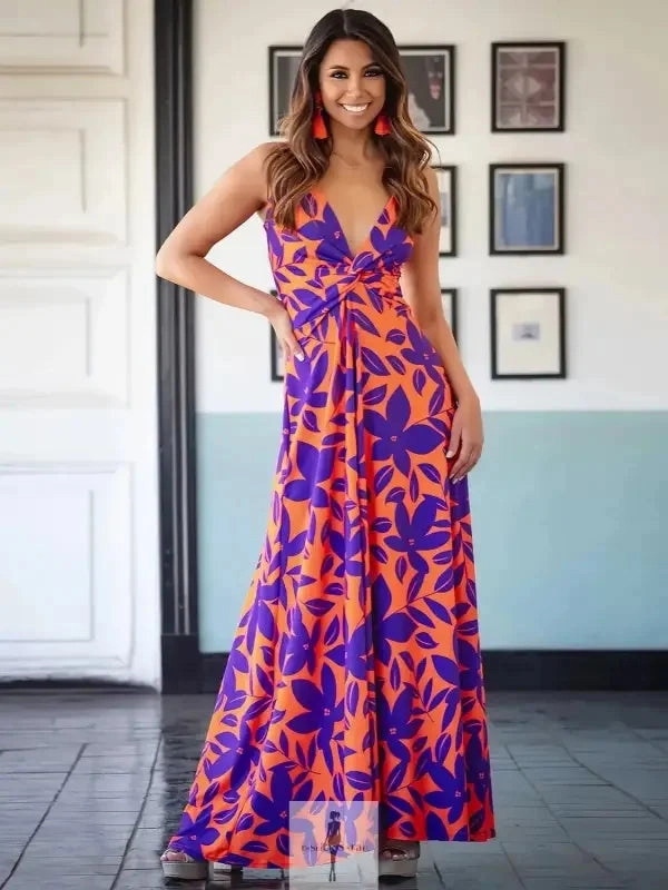 Relaxing Vacation Twisted Printed V-Neck Cami Dress