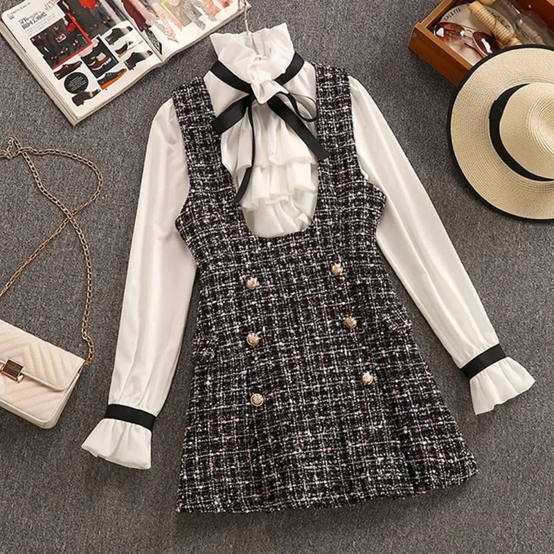 Romantic-Style Two-Piece Set of Women's Dress and Blouse