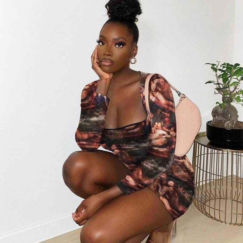 Flattering Layers Perfect Comfort Wear U-neck short skirt sexy fashion long sleeve dress