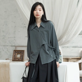 Designer Shirt Side Lace-up Waist-controlled Loose Ladies Weekend Vibes Tailored Silhouette