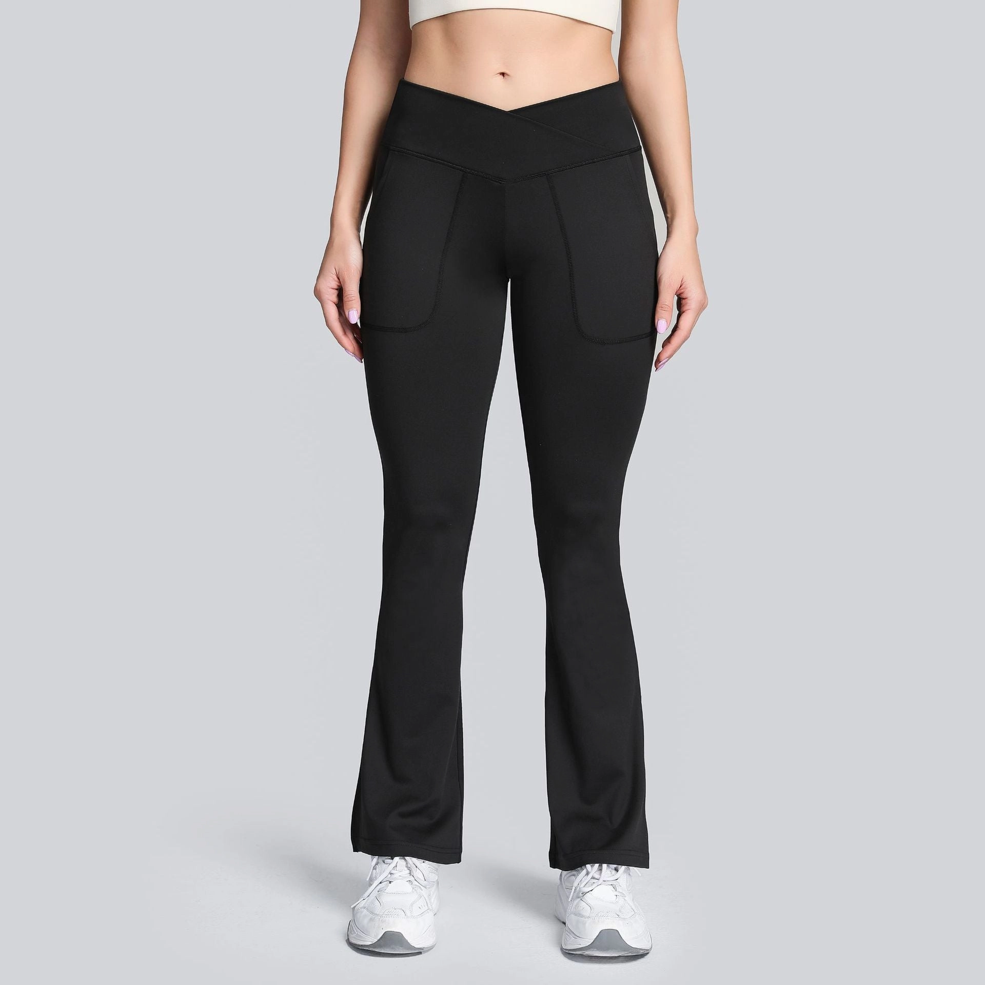 Fashionable Waist Soft Comfort High-stretch Cross-waist Flared Trousers For Moisture Wicking