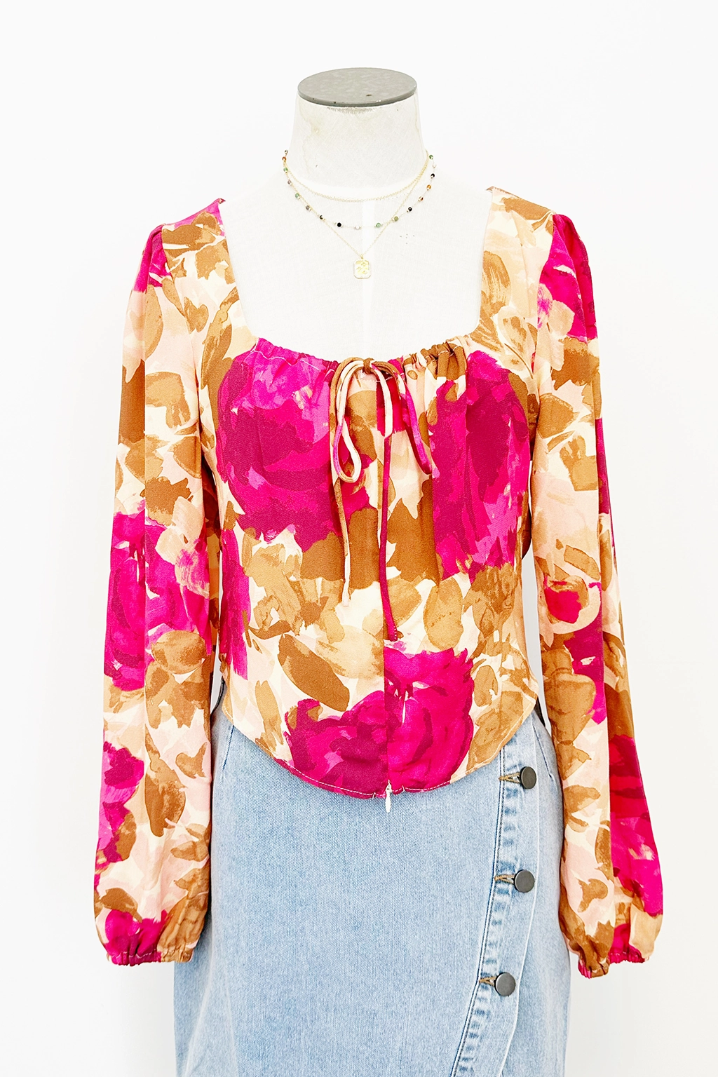 Empowered Zip Front Long Sleeve Top Reflective Accent Trim Bamboo Derived Material