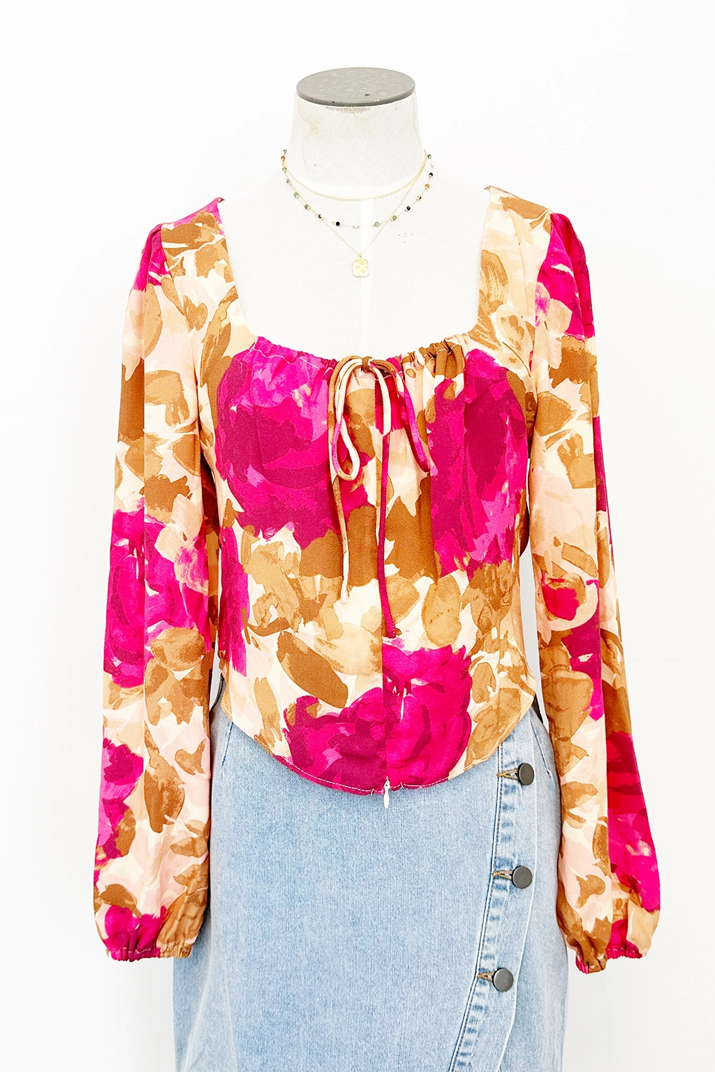 Breathable Knit Fabric RibbedNeckline Empowered Zip Front Long Sleeve Top