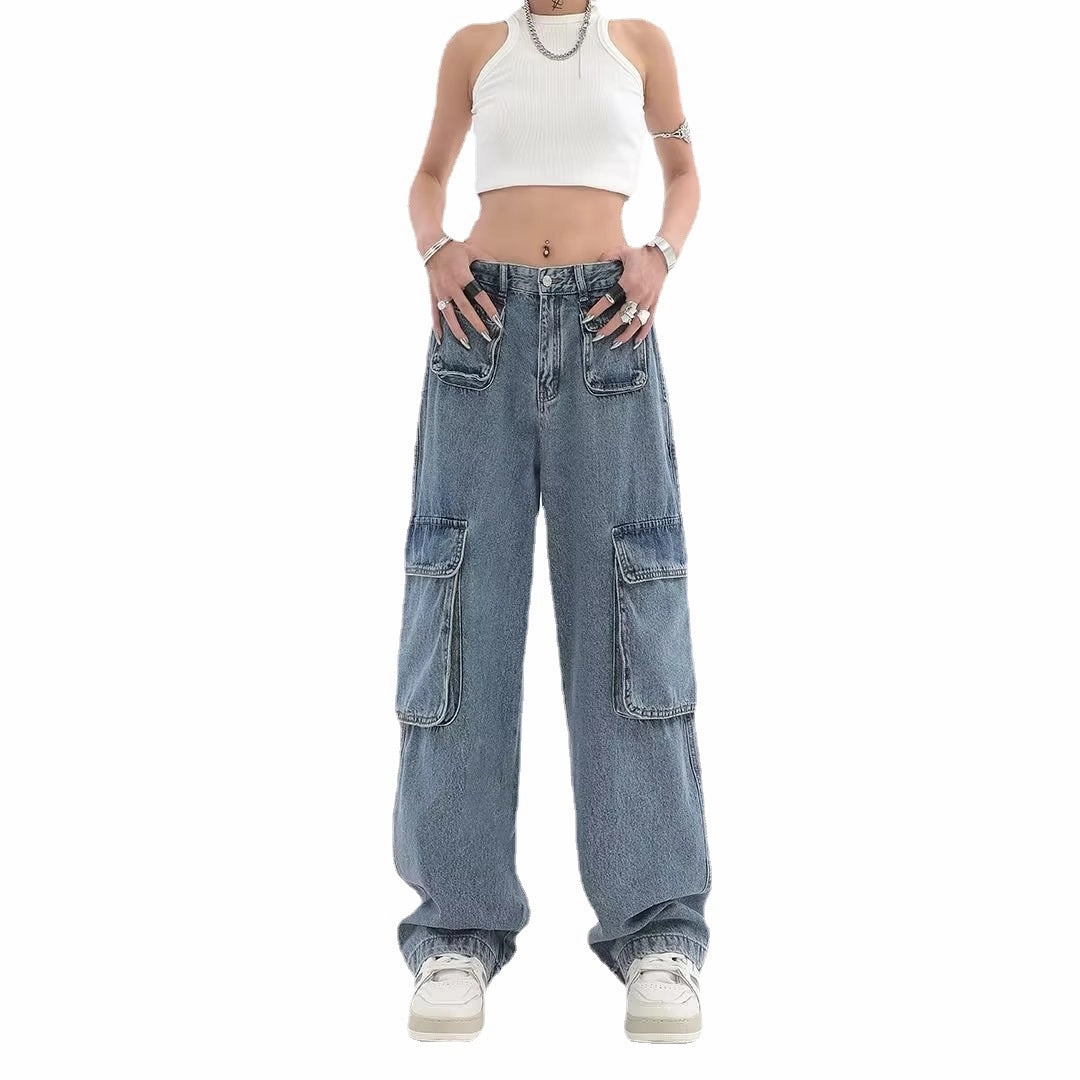 Women's Hip-hop Multi Pocket Straight Jeans Spring Mood Bold Chill Comfort
