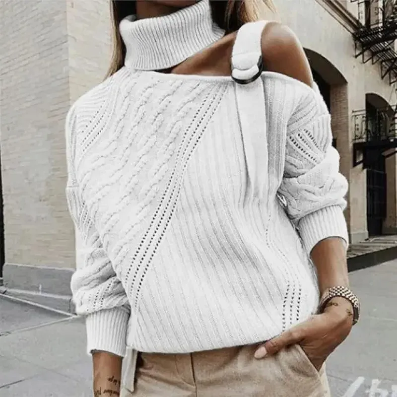 Breathable Stretch Fabric Off Shoulder Knitted Sweatshirts