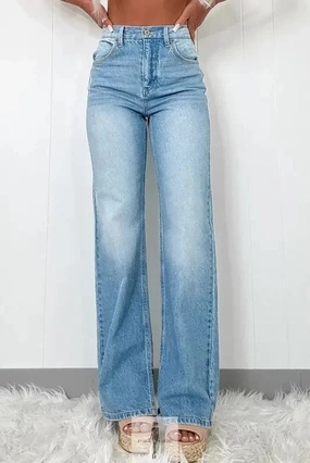Textured Vibrant High Rise Straight Jeans