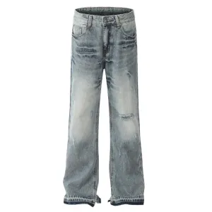 Flexible Comfort Fade Resistant Wash Blue Washed Distressed Summer Style American Style Draping Mopping Floor Wide Leg Trousers