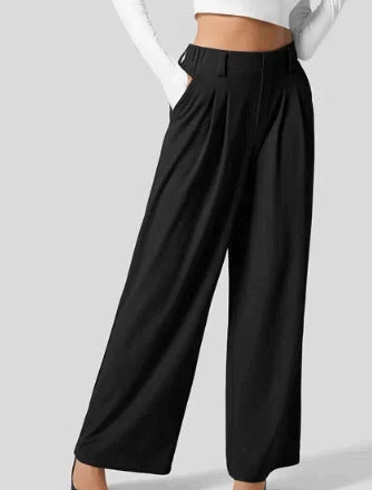 Flat waistband Women's Solid Color Casual Suit Pants With Real Pockets