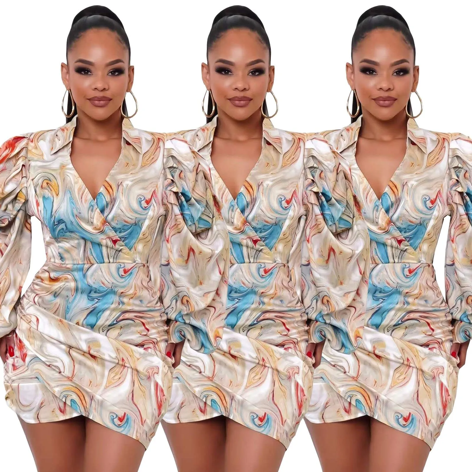 Easy Vibe V-Neck Pleated Zipper Dress