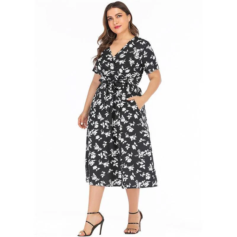 Travel-Essential Subtle Flow V-neck short sleeve bohemian beach skirt