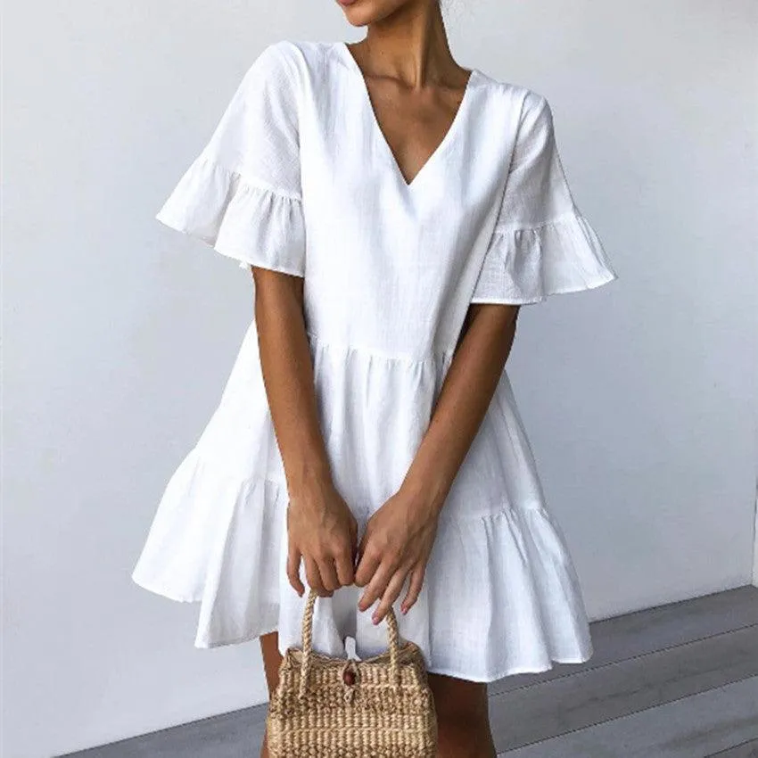 Calm Lines V-neck short sleeve skirt dress