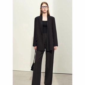 V-Neck Loose Mid-length Blazer with Straps Simple Layers Buttery Soft Handfeel