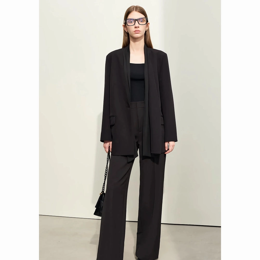 V-Neck Loose Mid-length Blazer with Straps Simple Layers Buttery Soft Handfeel