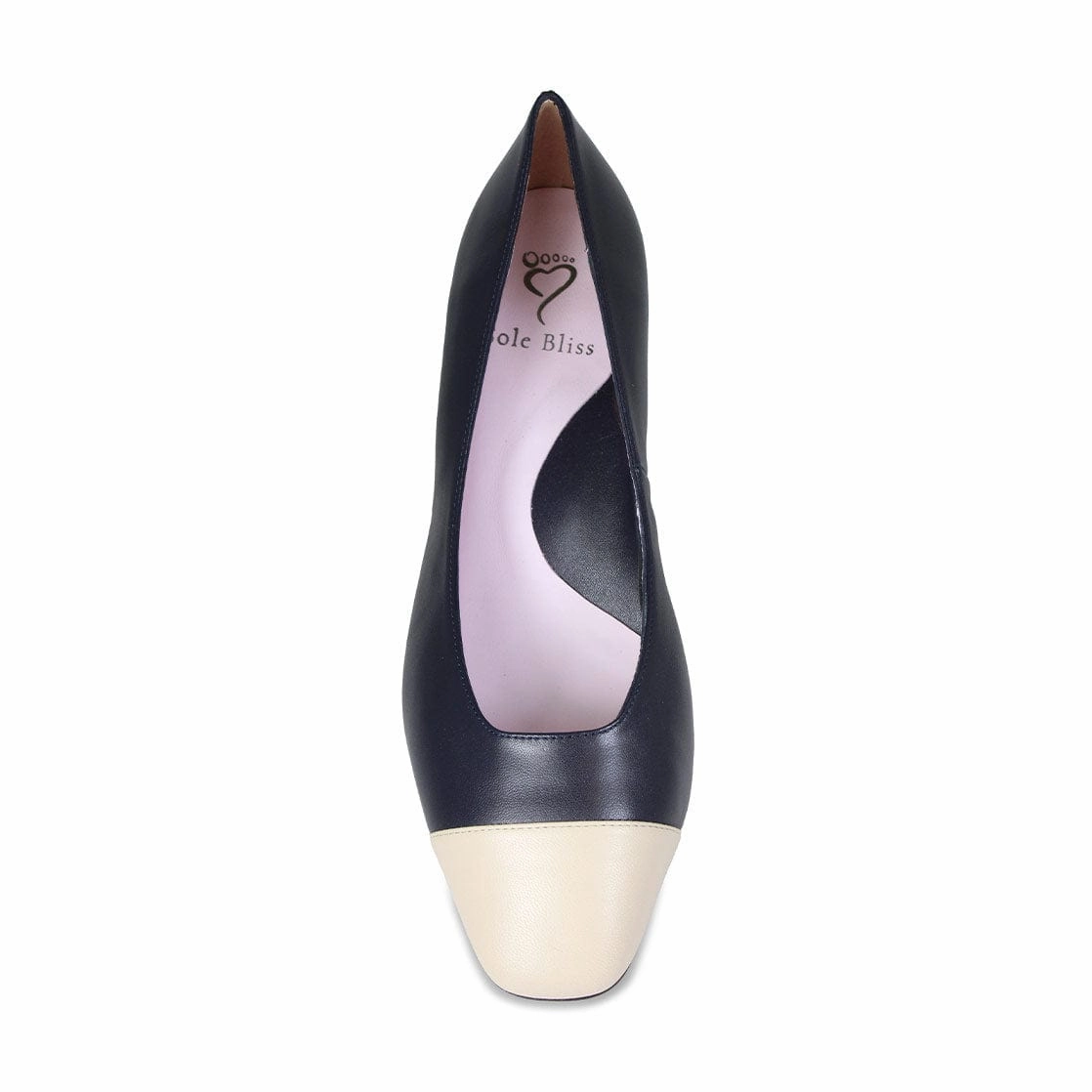 Valencia: Navy & Cream Leather Sculpted durability Cushioned Heel Support