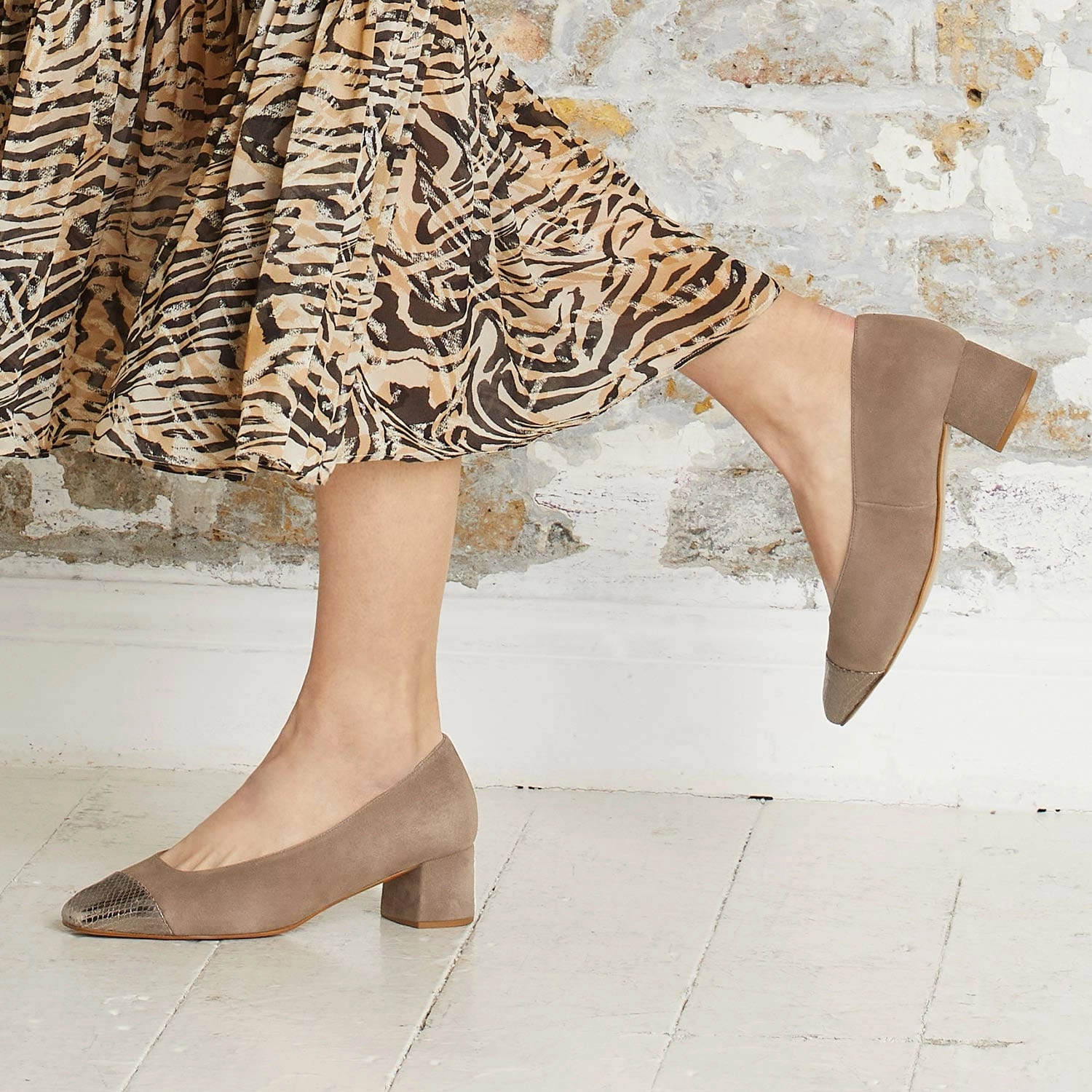Valencia: Taupe Suede & Snake Breathable Insoles High Impact Cushioning