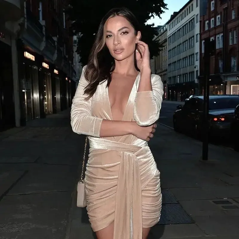 Velvet Bodycon Dress Hot Core DoubleLayered Fabric