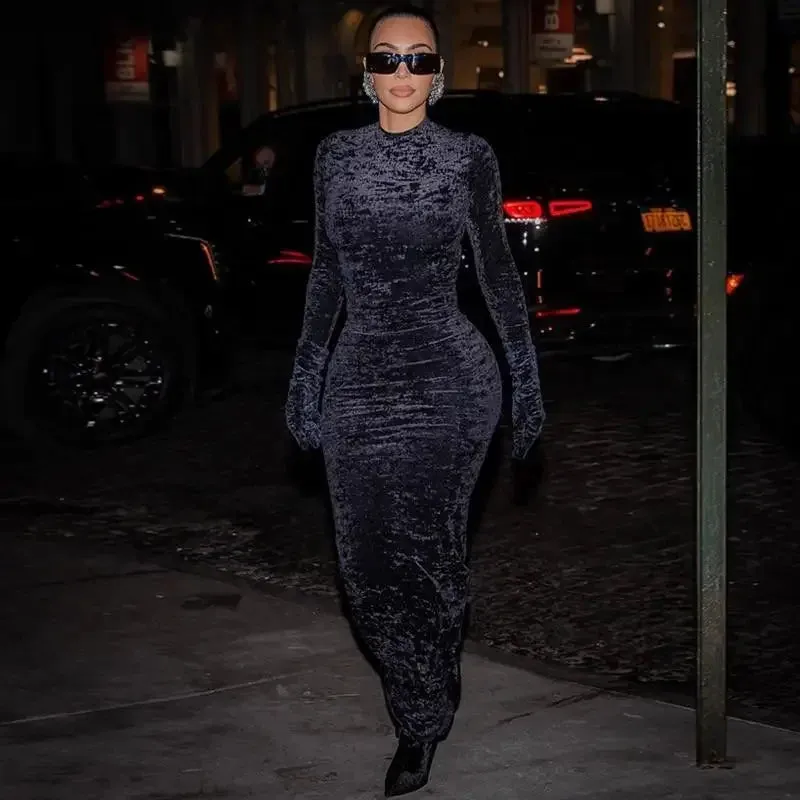 Velvet Pencil Long Dress Meta Mood