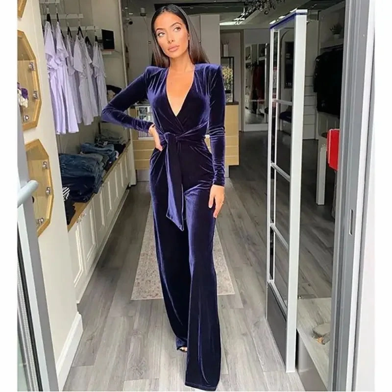 Velvet Bandage Jumpsuit Breathable Loose Urban Date