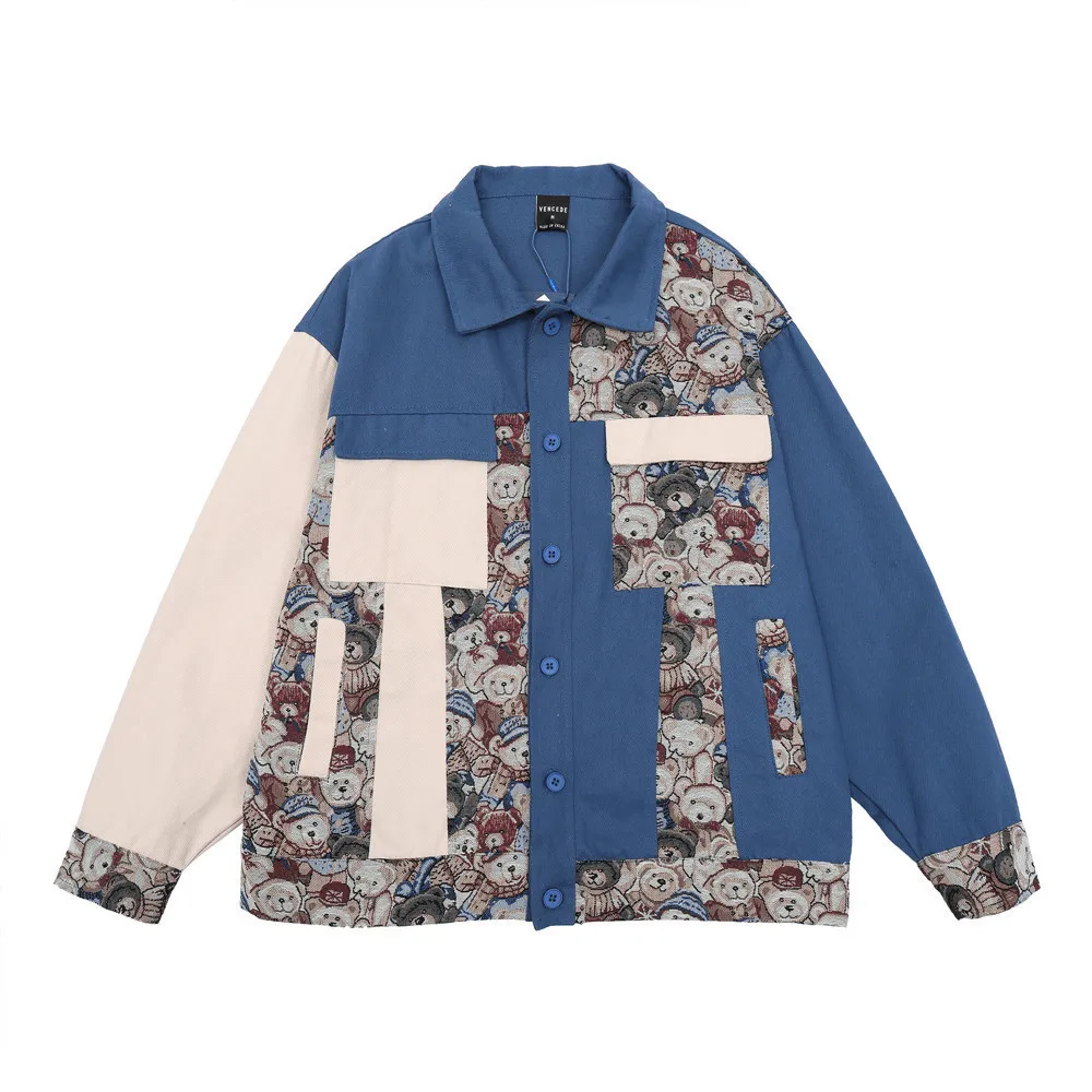Anti Static Interior Quick Wear Fit Men'S Retro Bear Contrast Stitching Jacket
