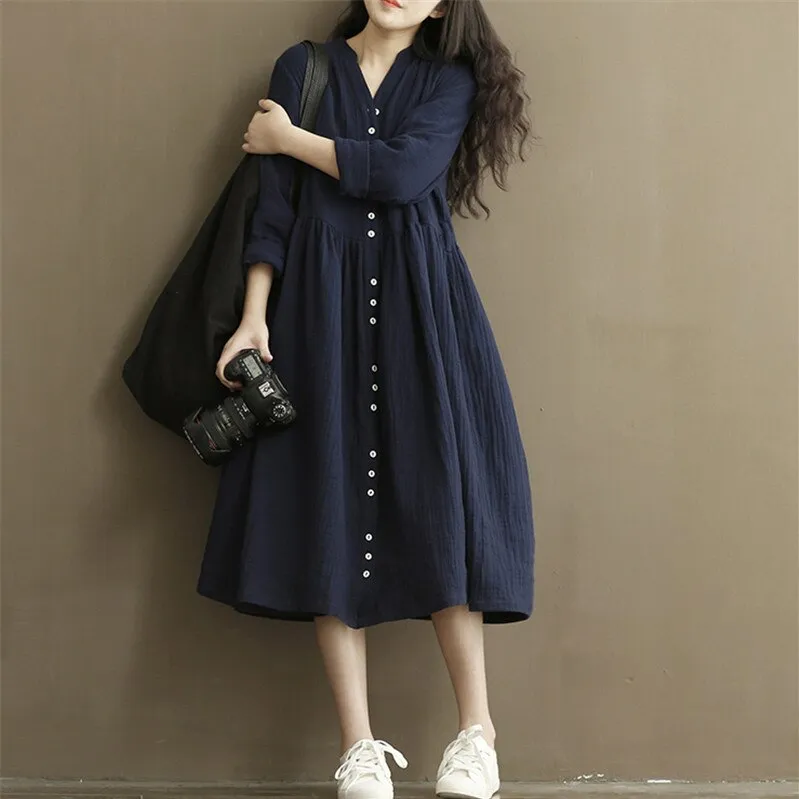 Music-Concert Button Down Linen Tea Women's Dress