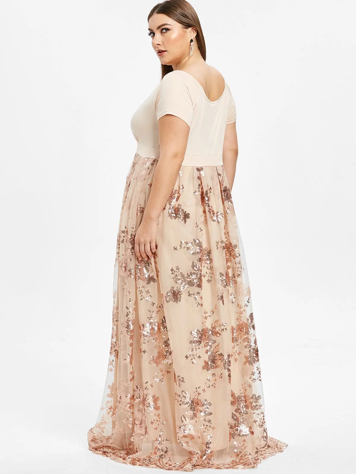 Understated Glam Chic formal attire Large size collar short sleeve flower sequins