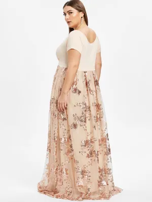 Understated Glam Chic formal attire Large size collar short sleeve flower sequins